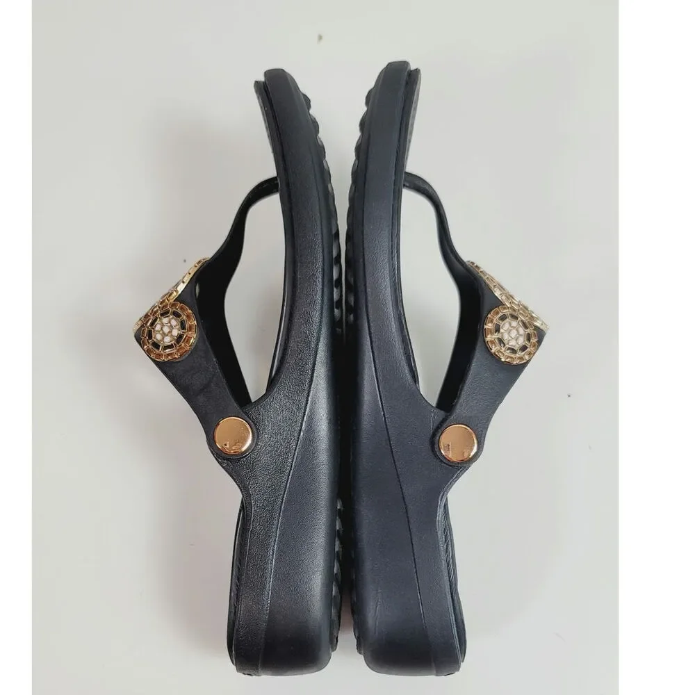 Crocs Sanrah Diamante Wedge Flip Sandal in Black, sz 10 - Picture 12 of 16
